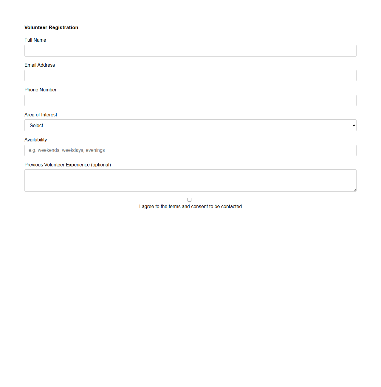 Simple Non-Profit Volunteer Registration Template