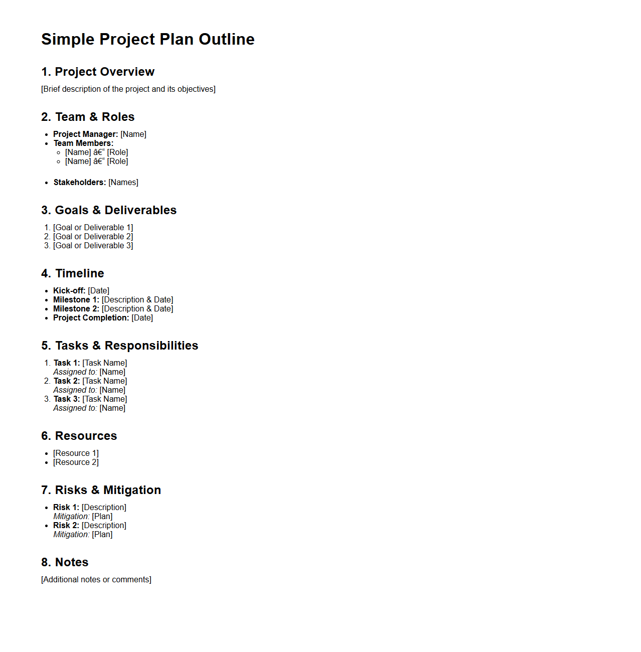 Simple Project Plan Outline for Teams