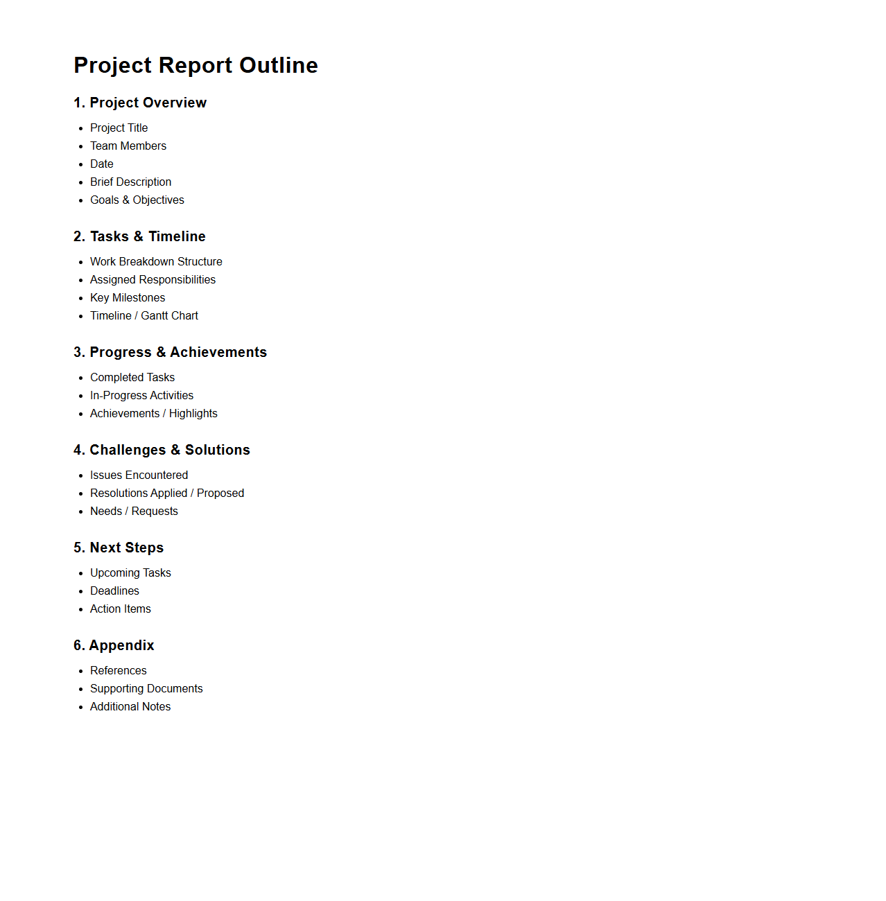Simple Project Report Outline for Team Collaboration
