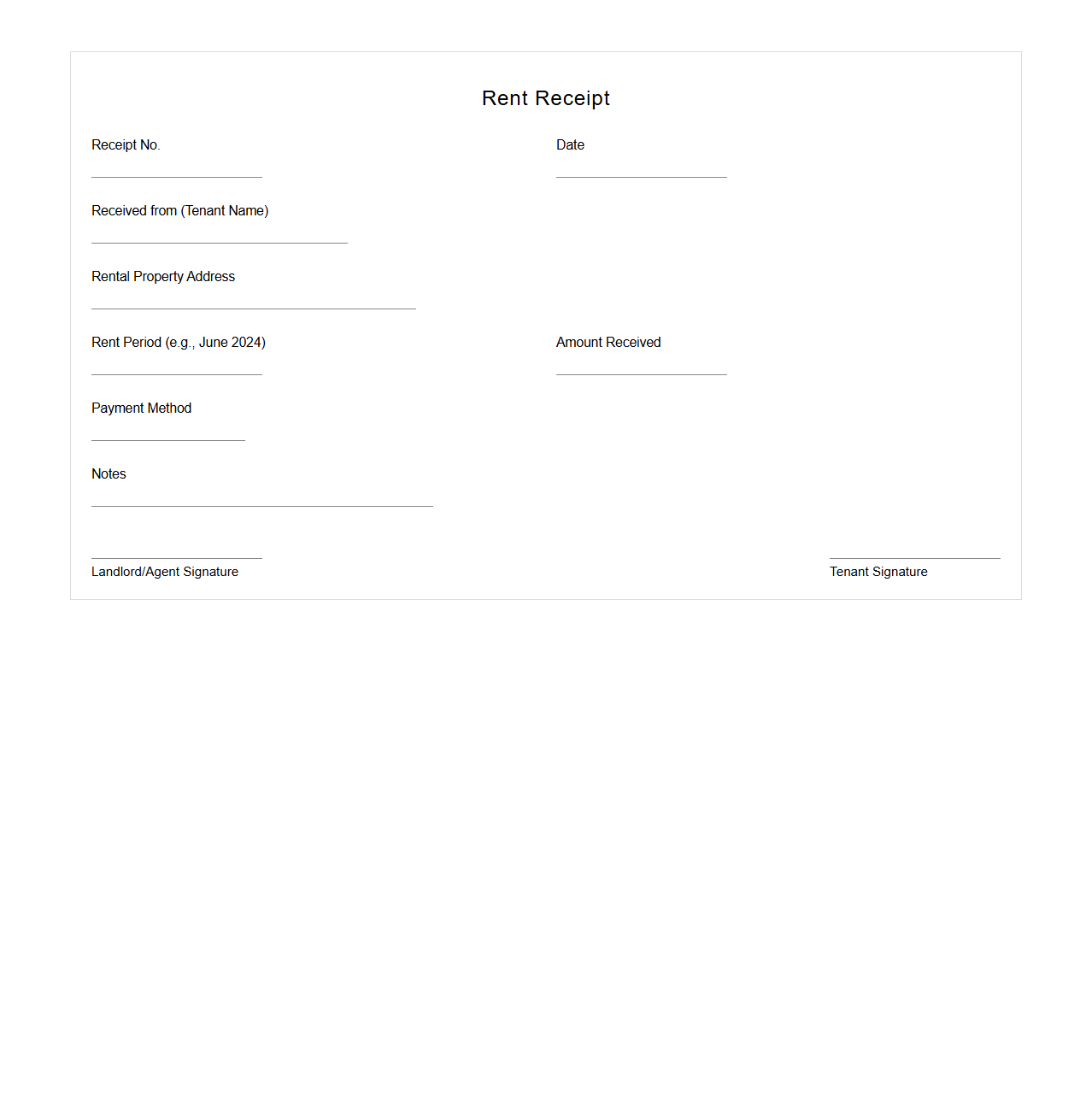 Simple Rent Receipt Template for Tenants
