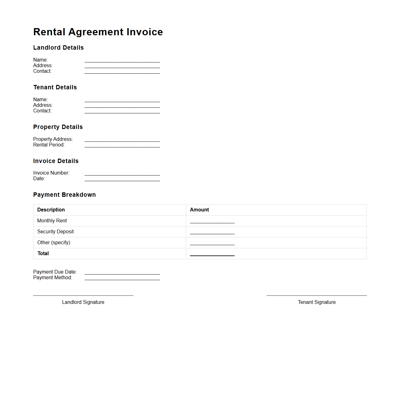 Simple Rental Agreement Invoice Format