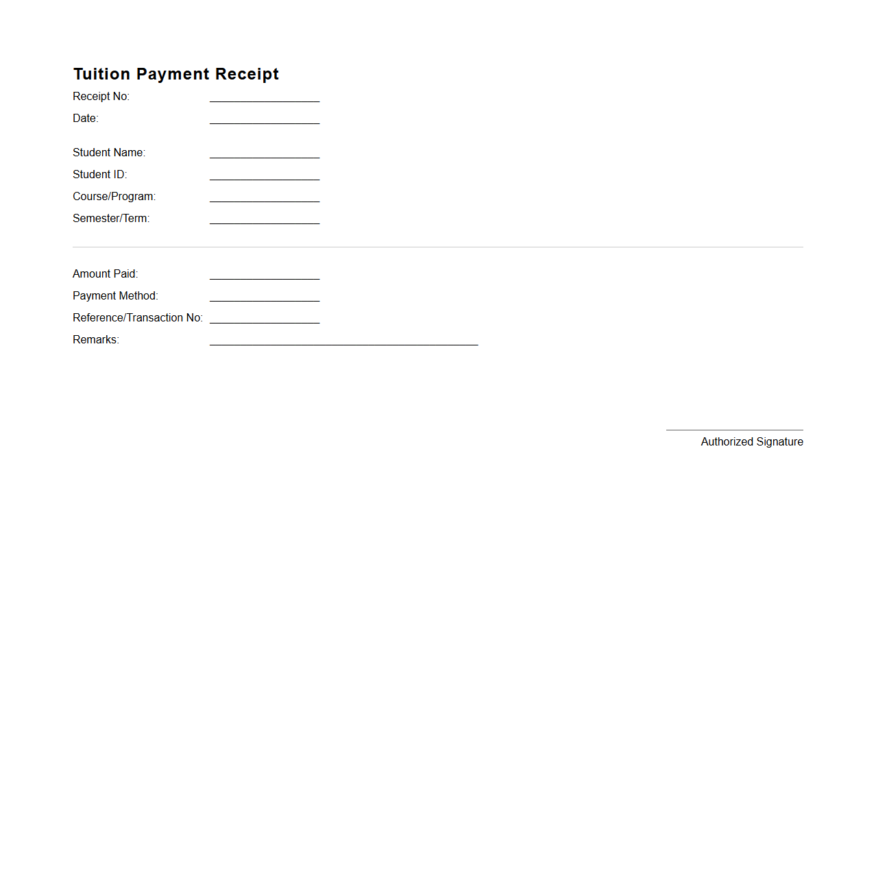 Simple Tuition Payment Receipt Template