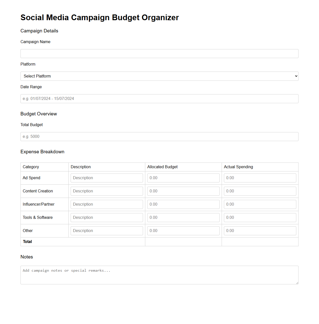 Social Media Campaign Budget Organizer