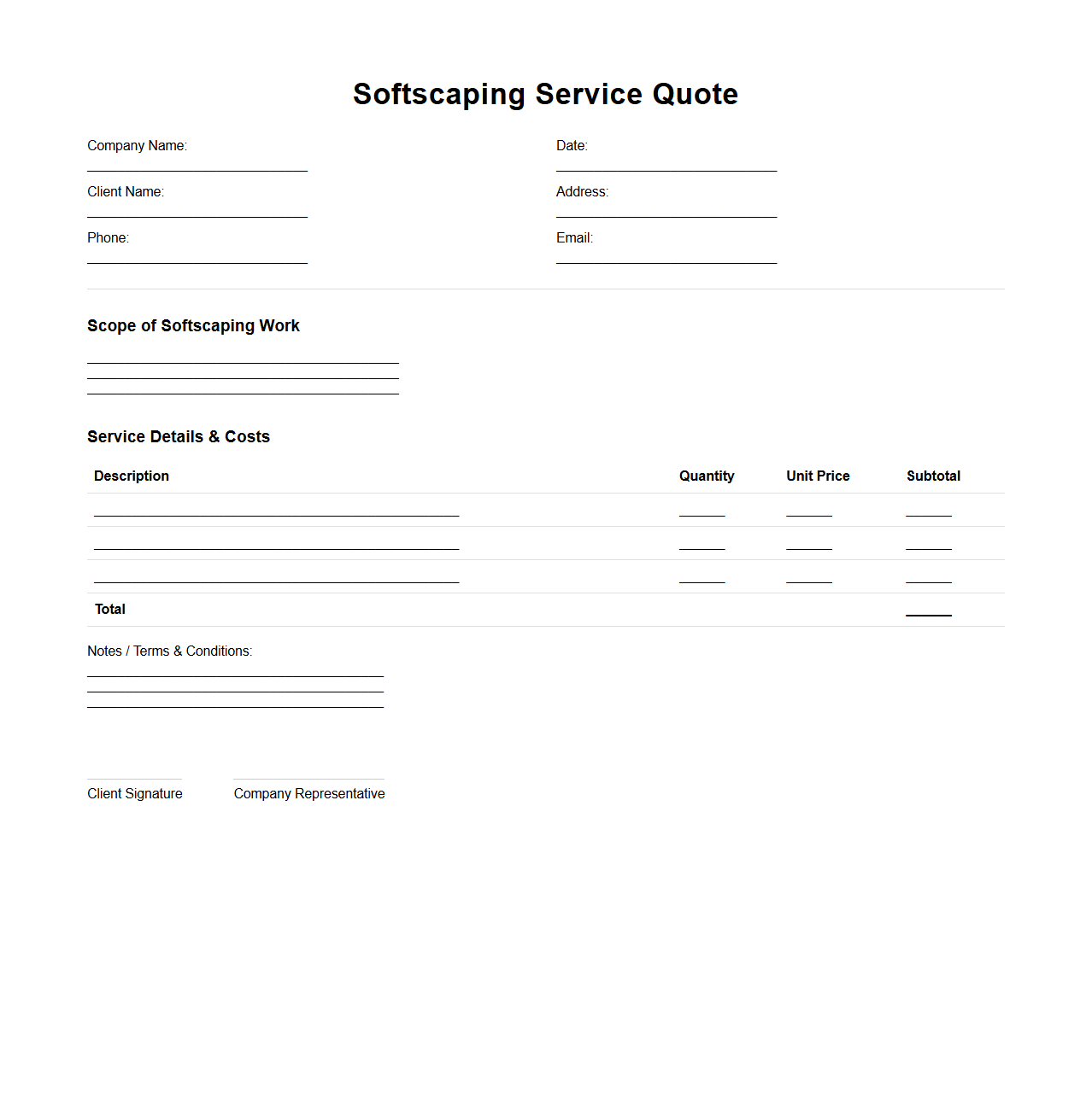 Softscaping Service Quote Template