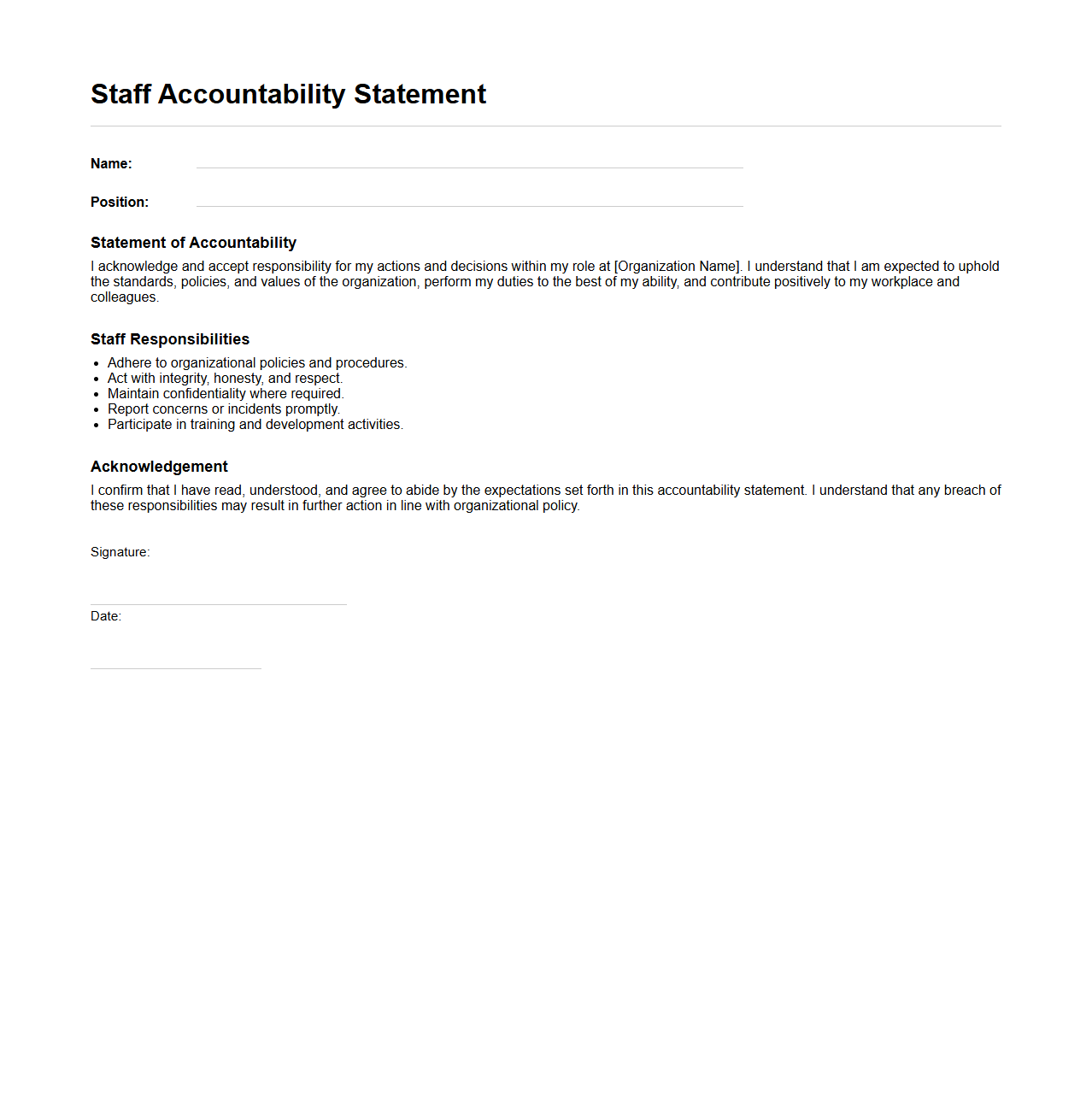 Staff Accountability Statement Template