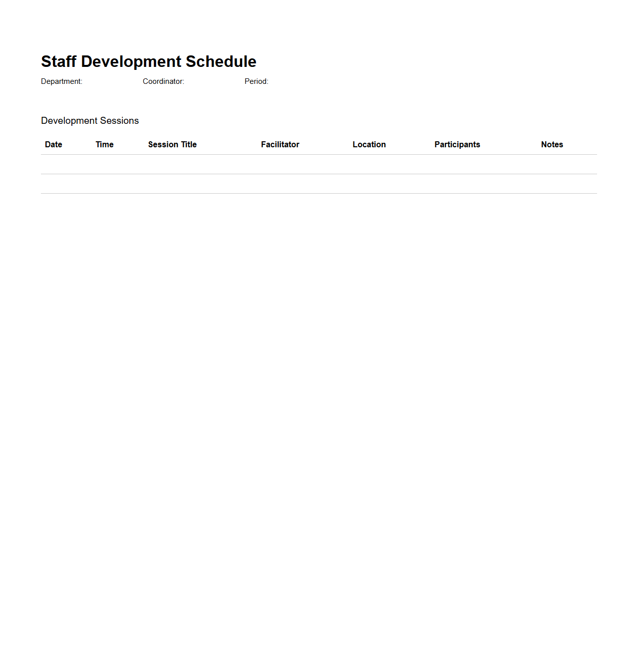 Staff Development Schedule Template