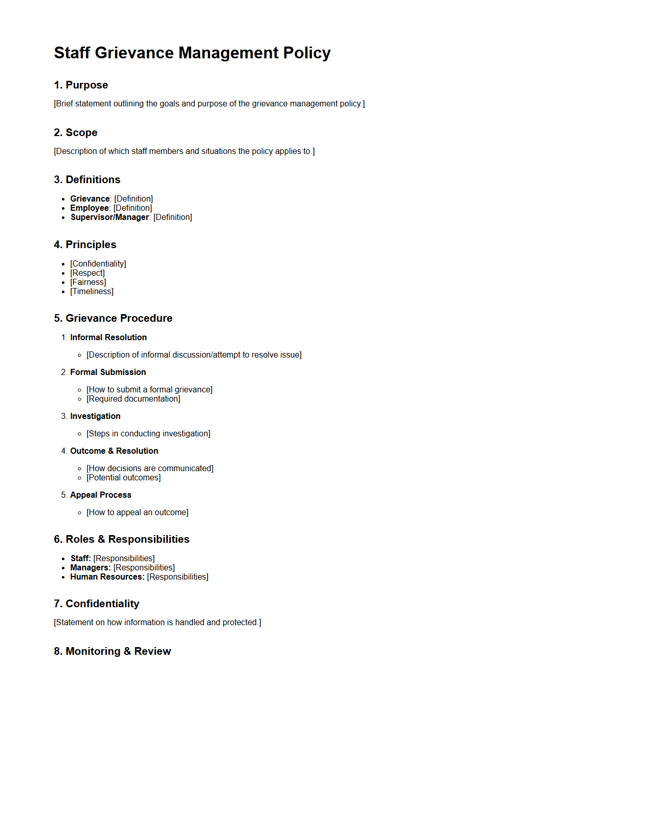 Staff Grievance Management Policy Structure