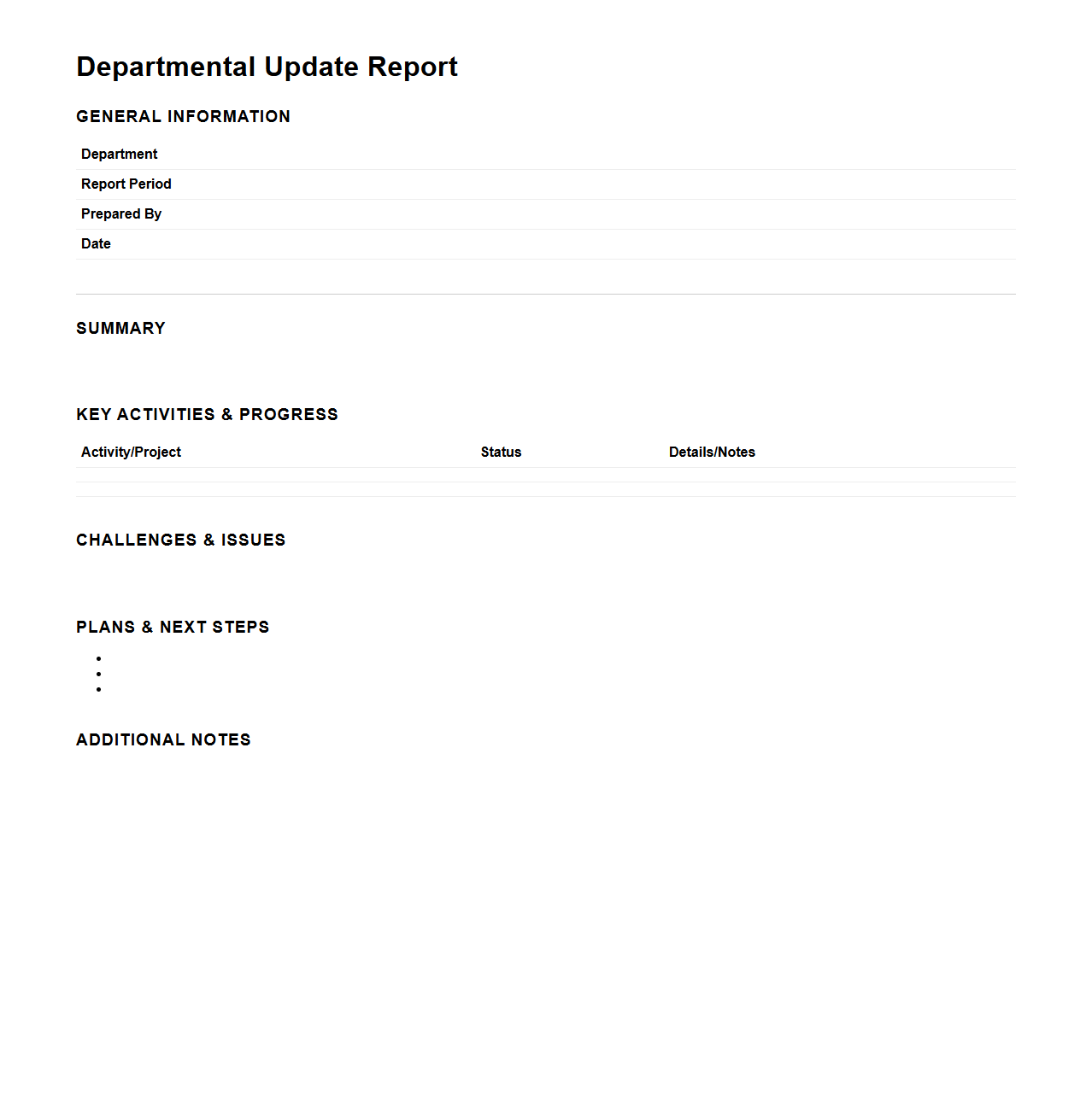 Standard Departmental Update Report Layout