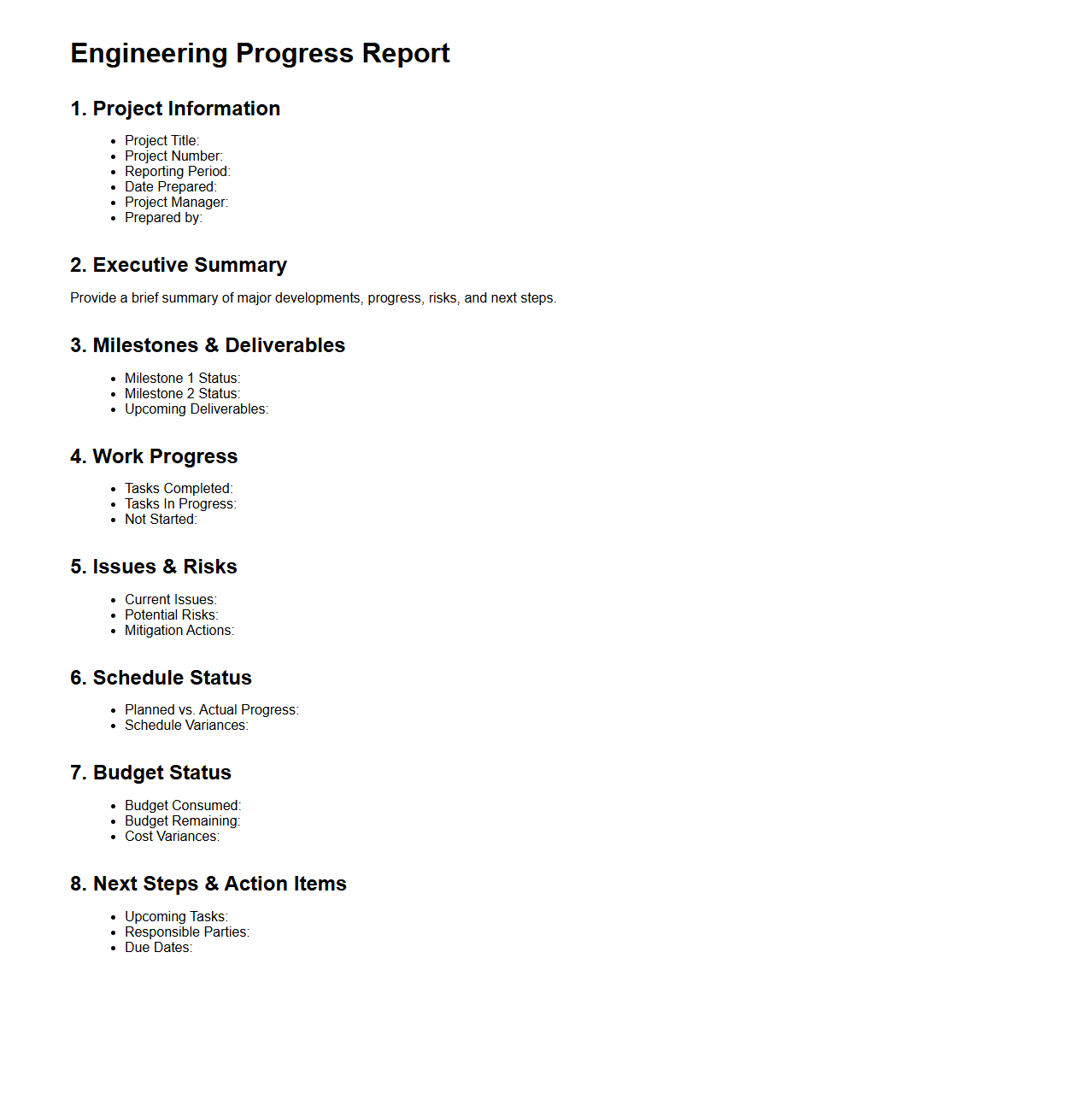 Standard Engineering Progress Report Outline