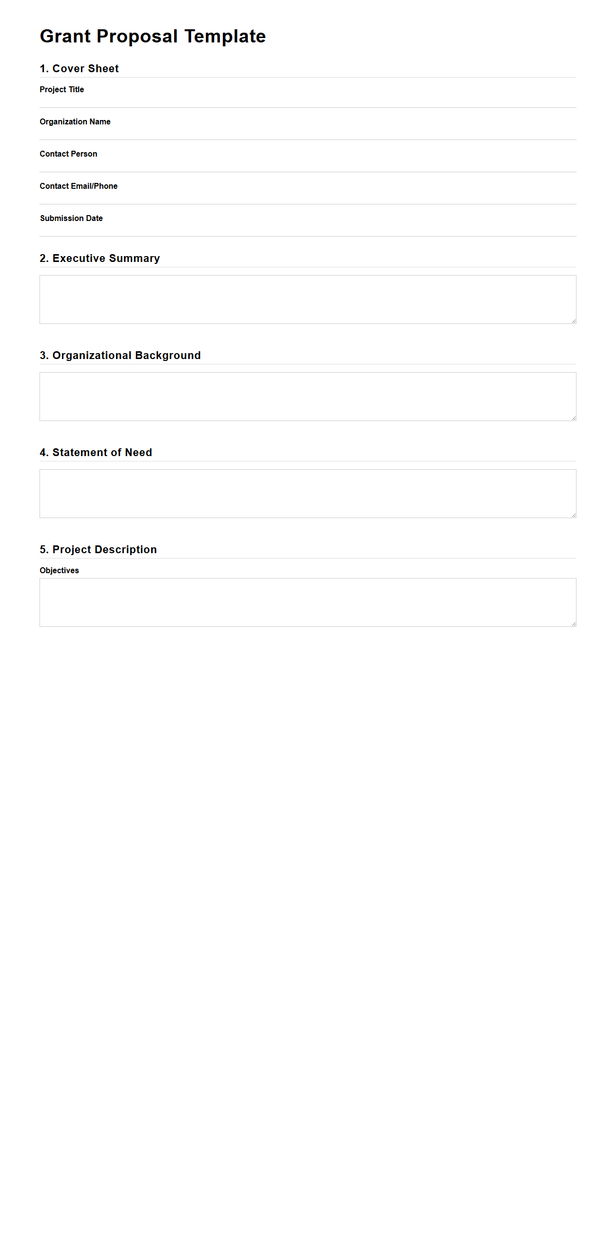 Standard Grant Proposal Template Layout