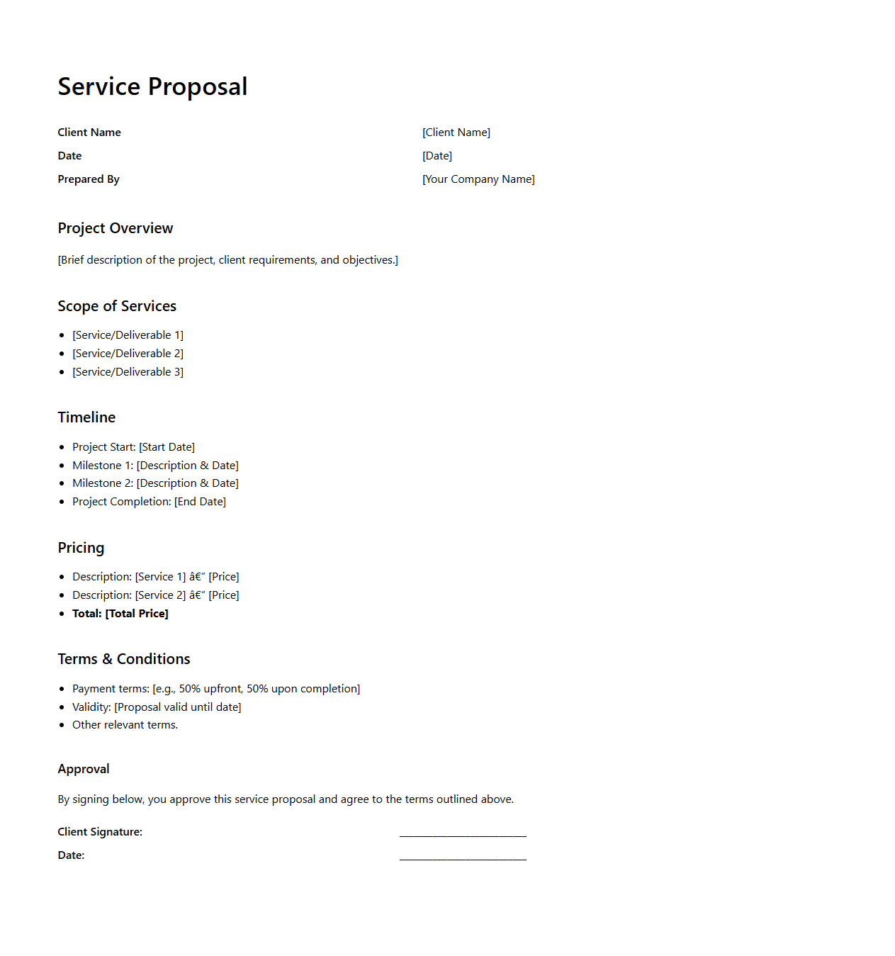 Standard Service Proposal Design for Clients