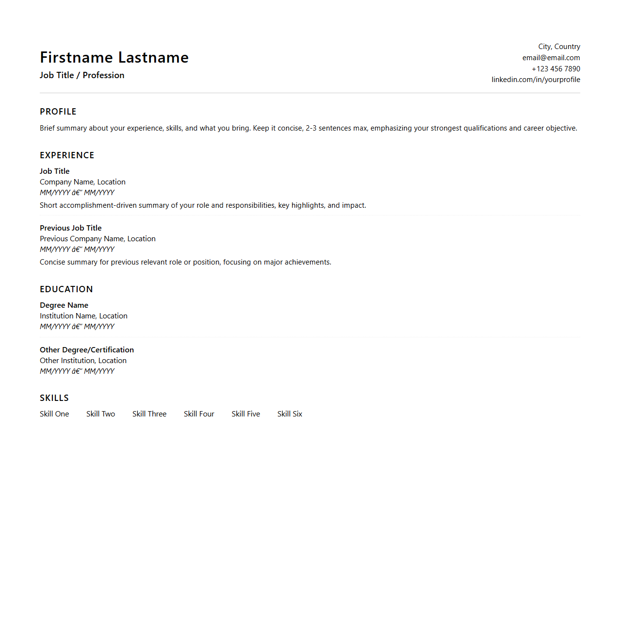 Structured One-Page CV Design for Compact Summaries