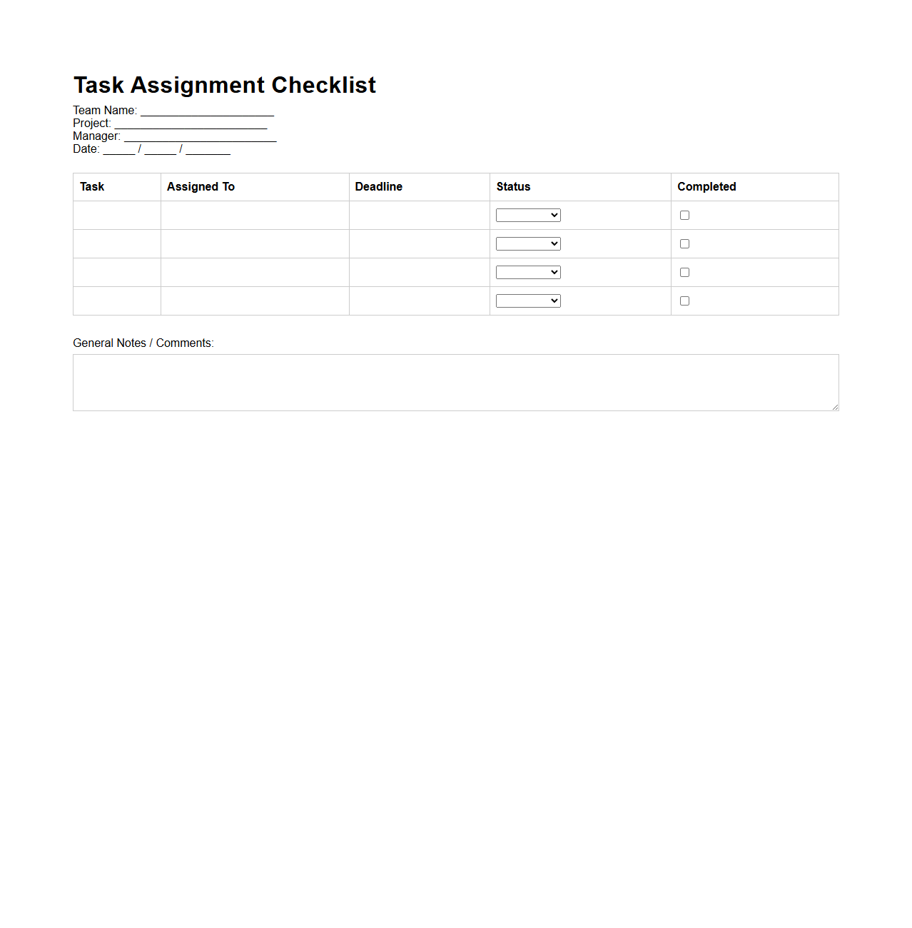 Task Assignment Checklist for Team Management