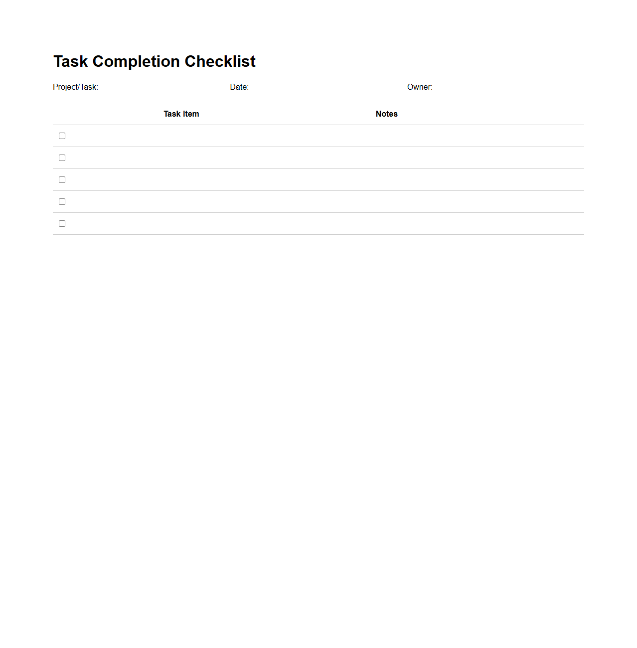Task Completion Checklist Template