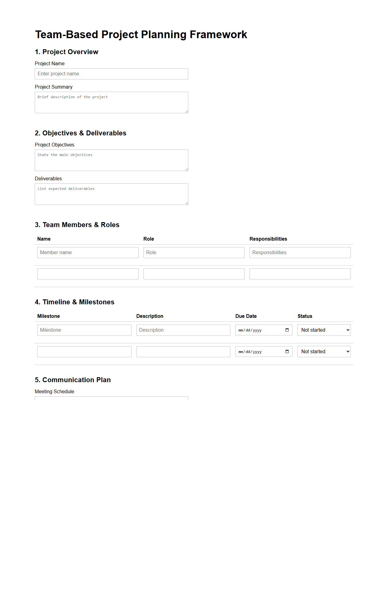 Team-Based Project Planning Framework