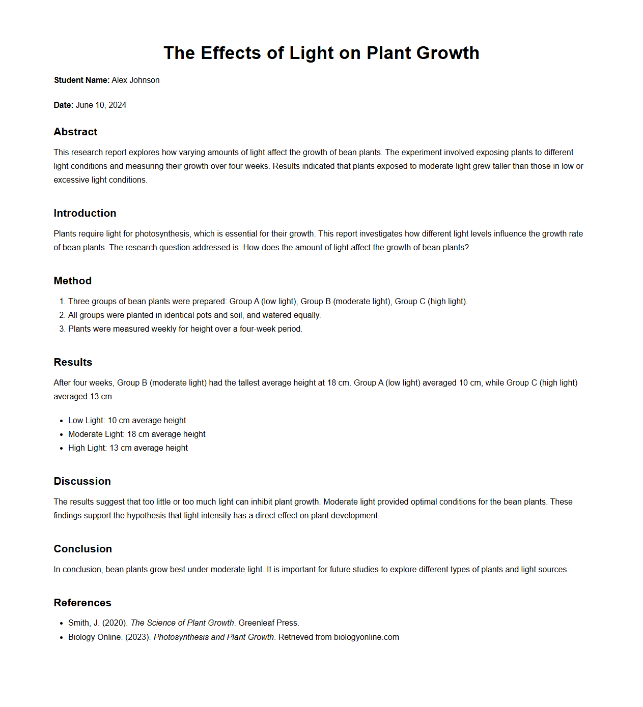 Traditional Student Research Report Example