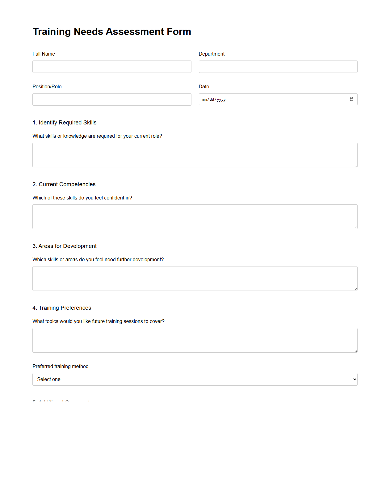 Training Needs Assessment Form