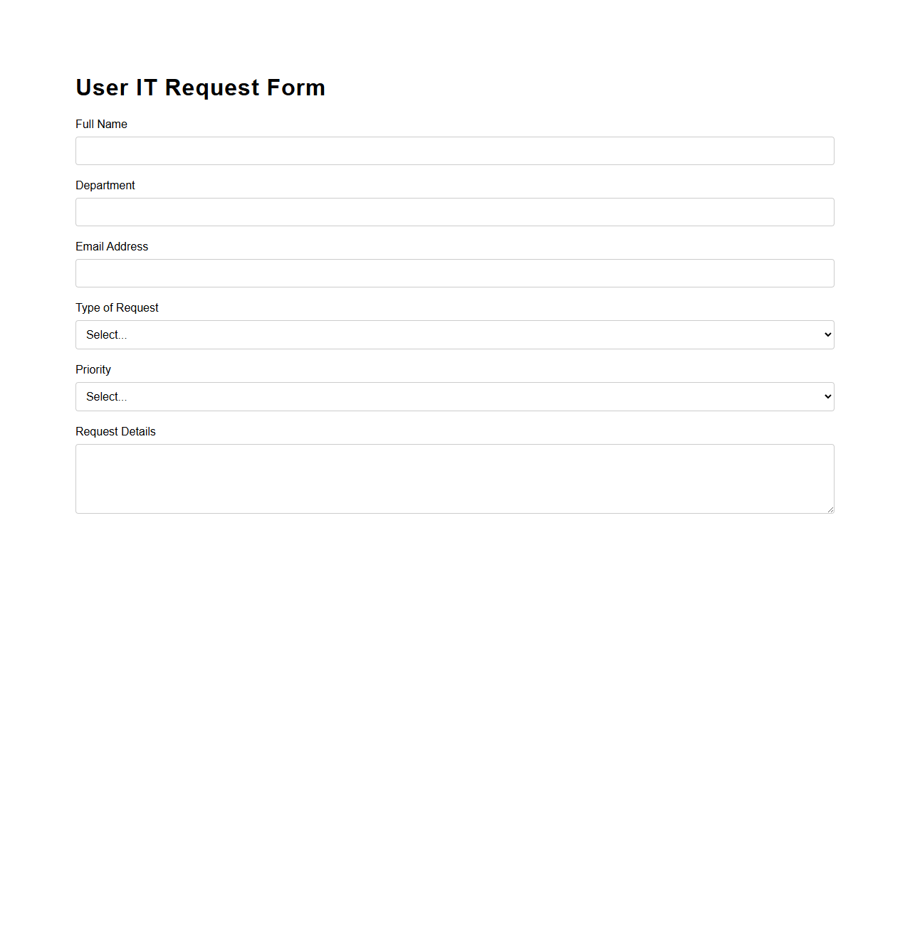 User IT Request Form Template