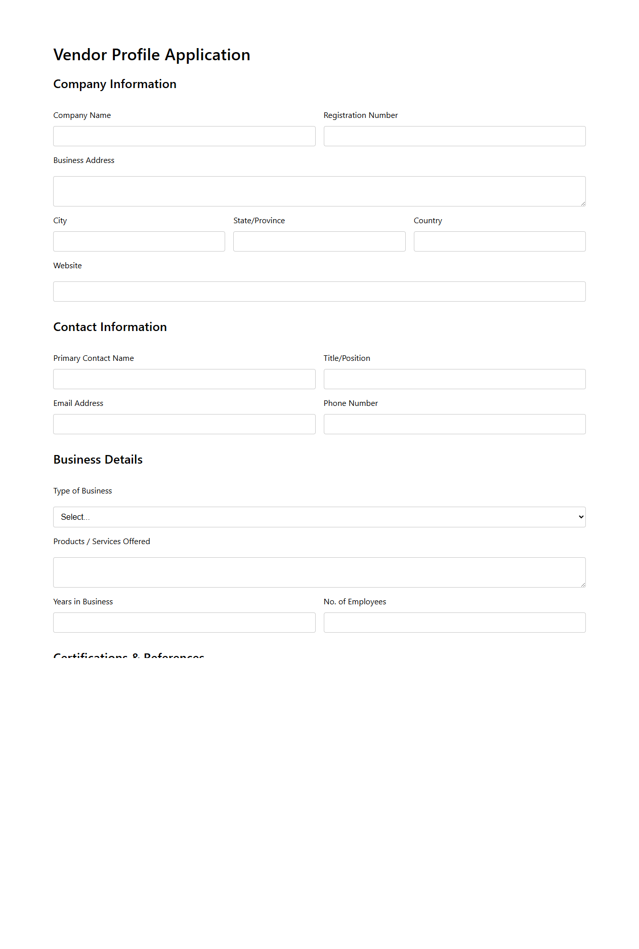 Vendor Profile Application Template