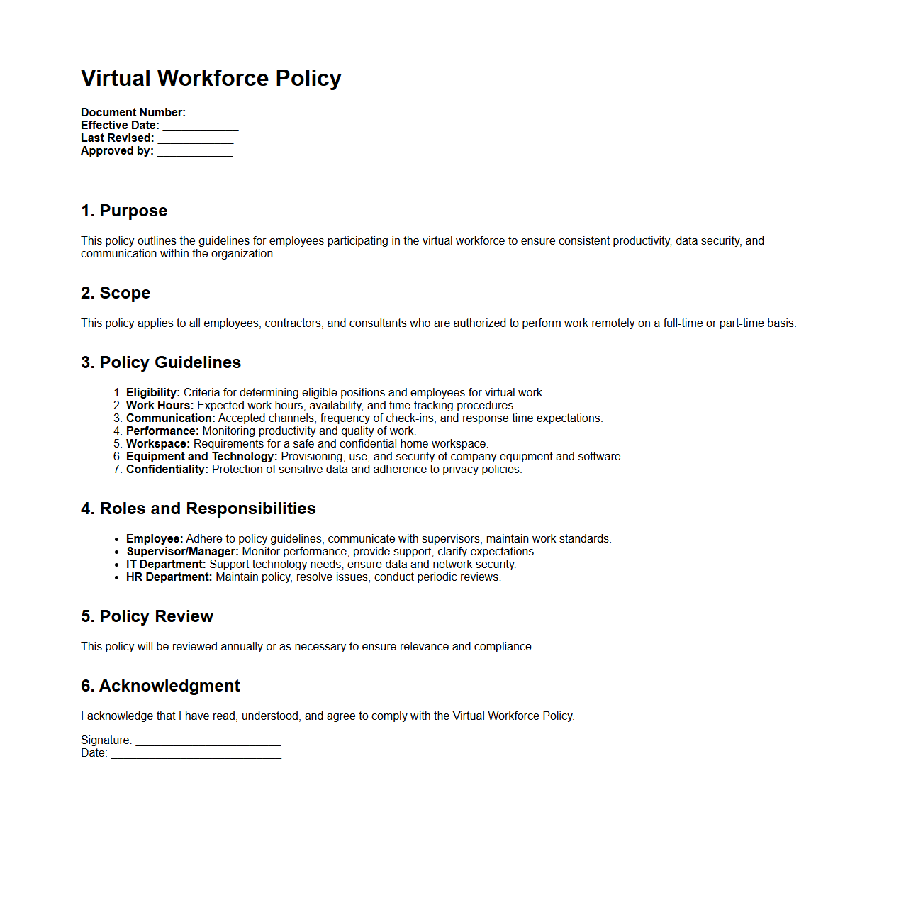 Virtual Workforce Policy Blank Example