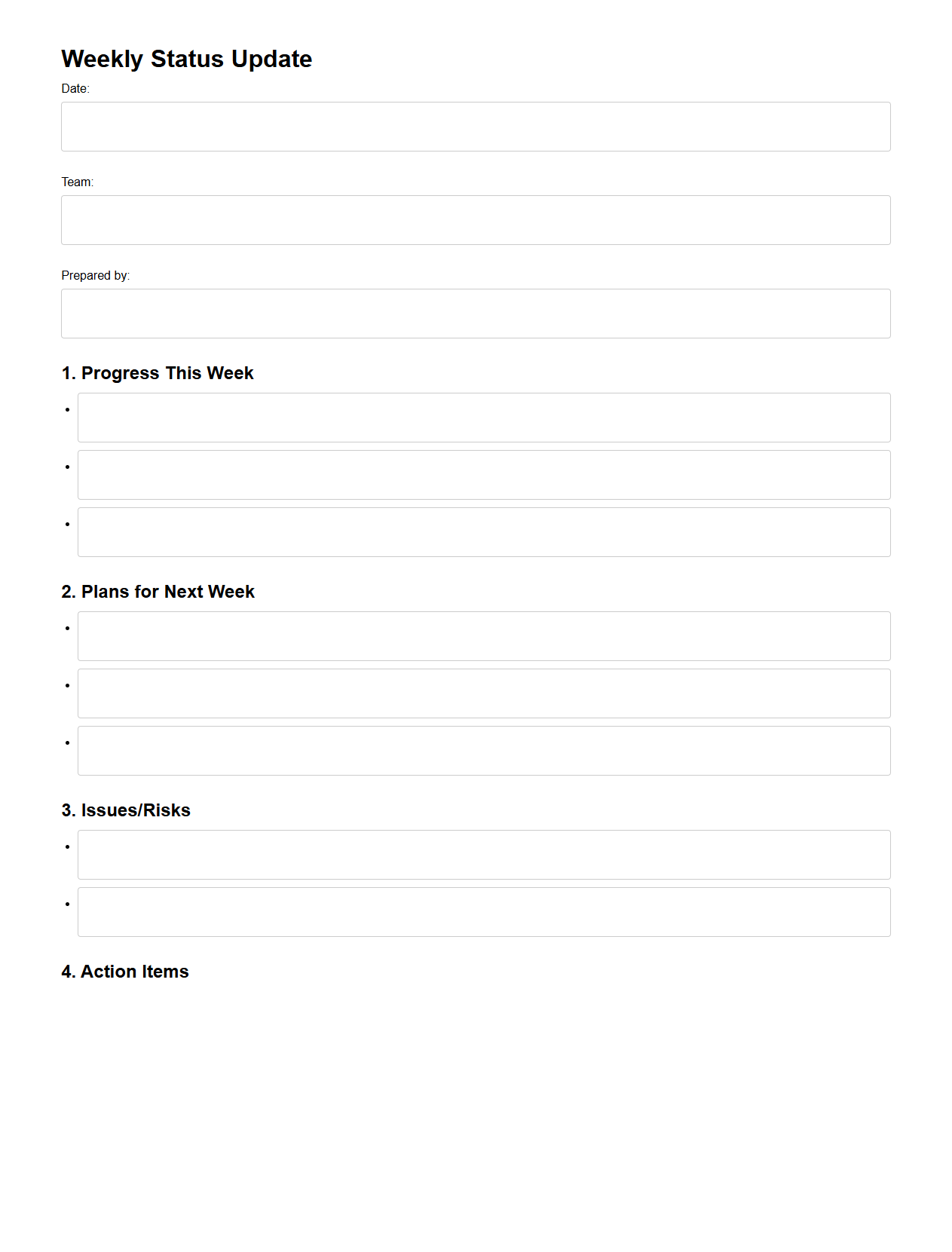 Weekly Status Update Template for Team Meetings