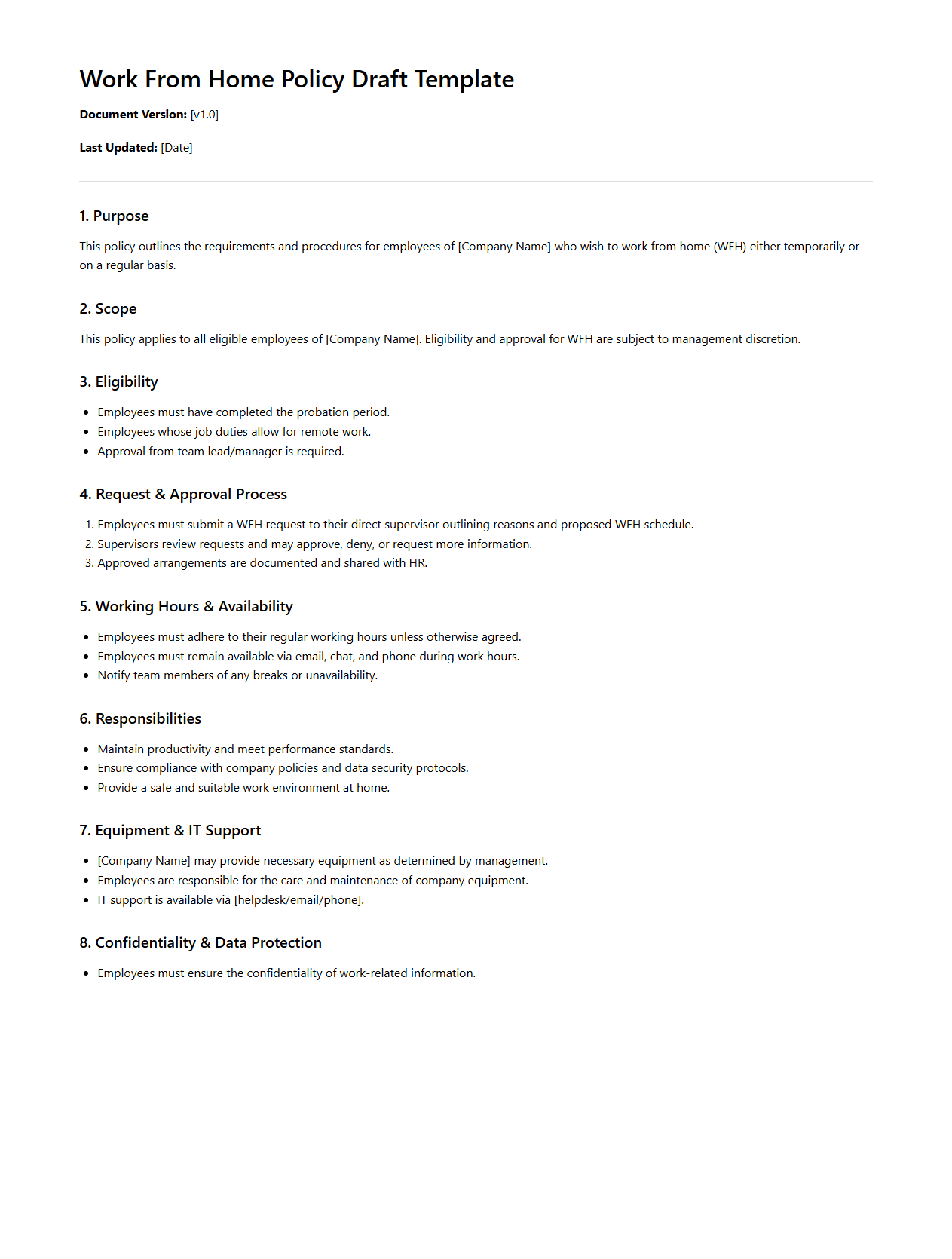 Work From Home Policy Draft Template