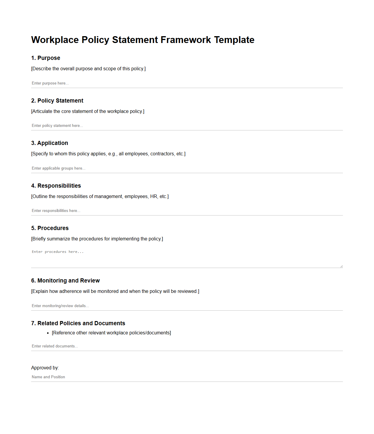 Workplace Policy Statement Framework Template