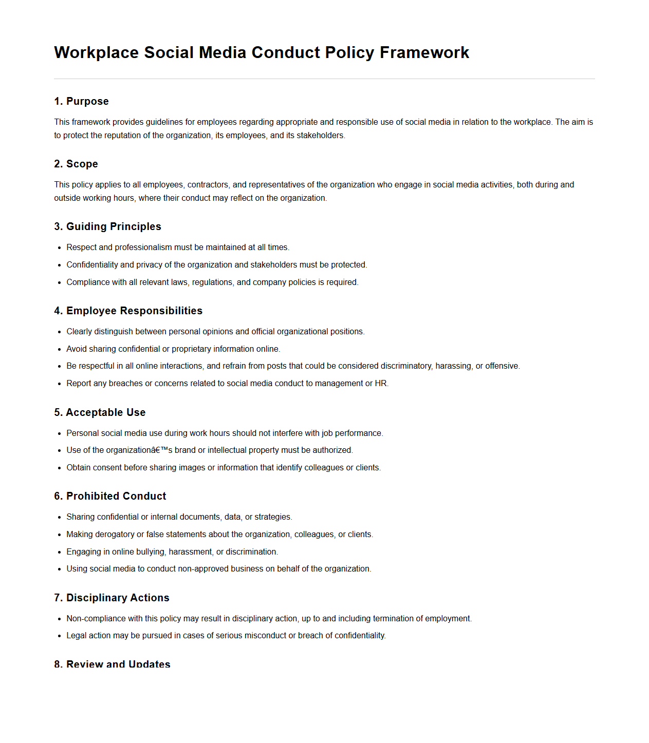 Workplace Social Media Conduct Policy Framework