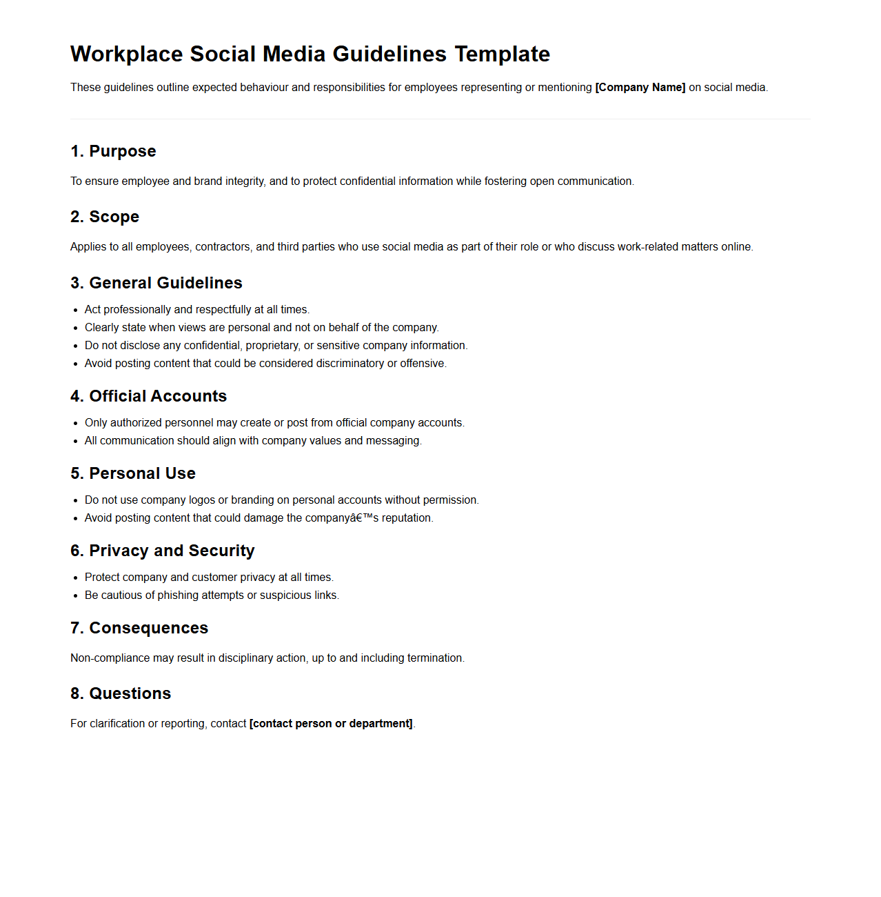 Workplace Social Media Guidelines Template