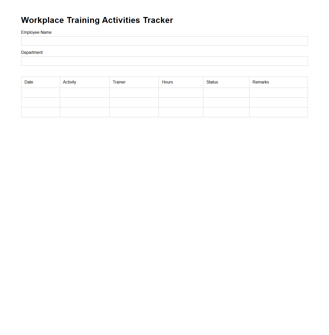 Workplace Training Activities Tracker
