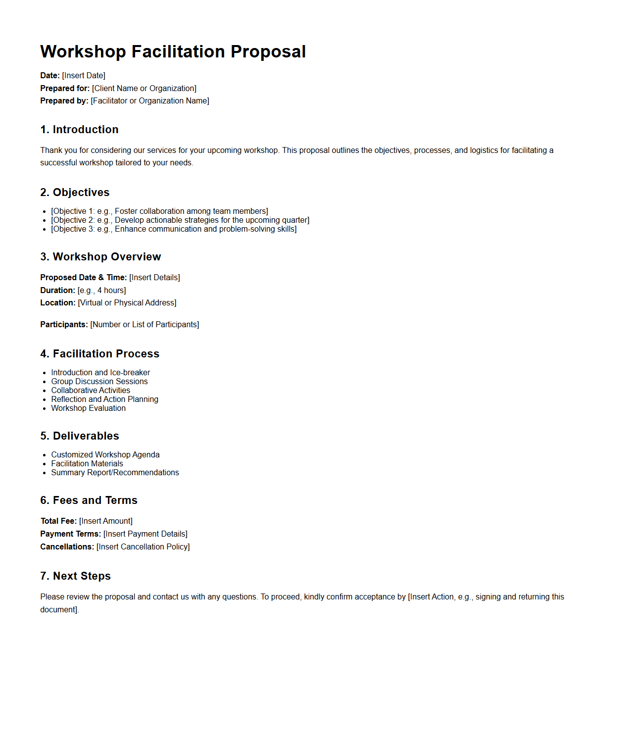 Workshop Facilitation Proposal Sample