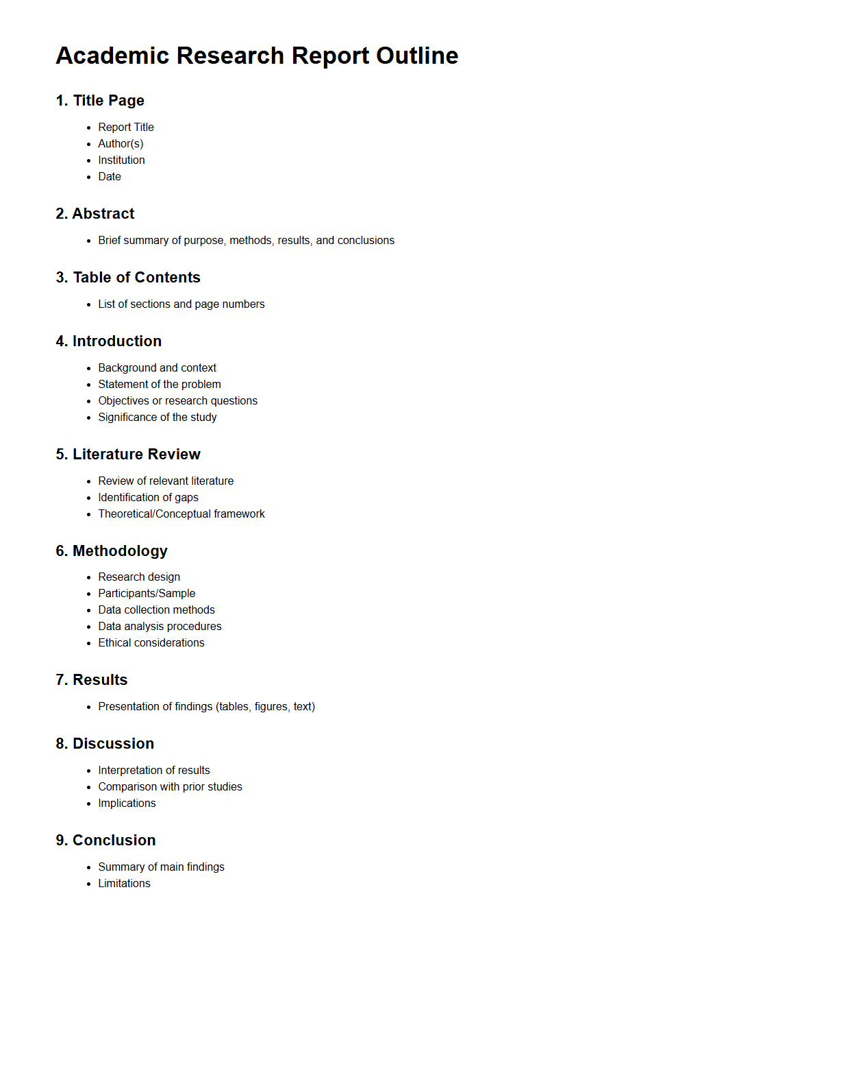 Academic Research Report Outline Template