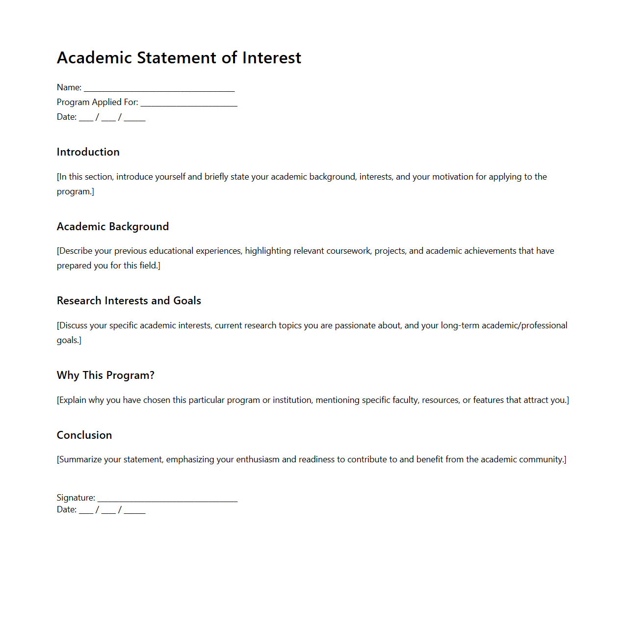 Academic Statement of Interest Document