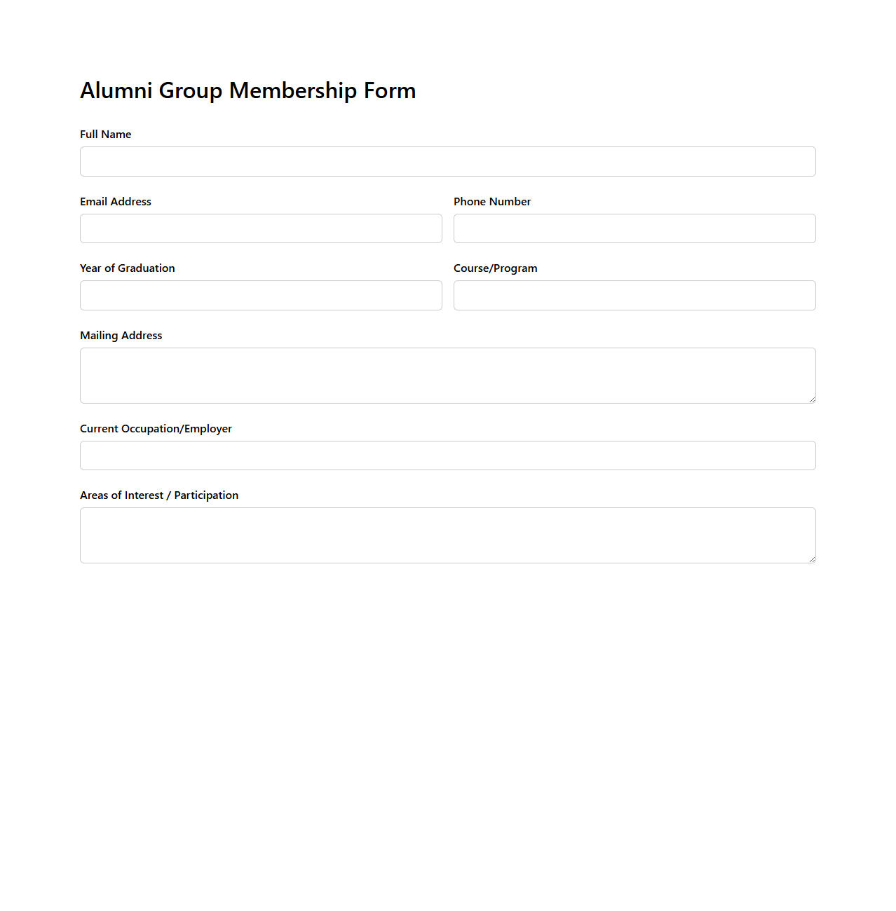 Alumni Group Membership Form Template