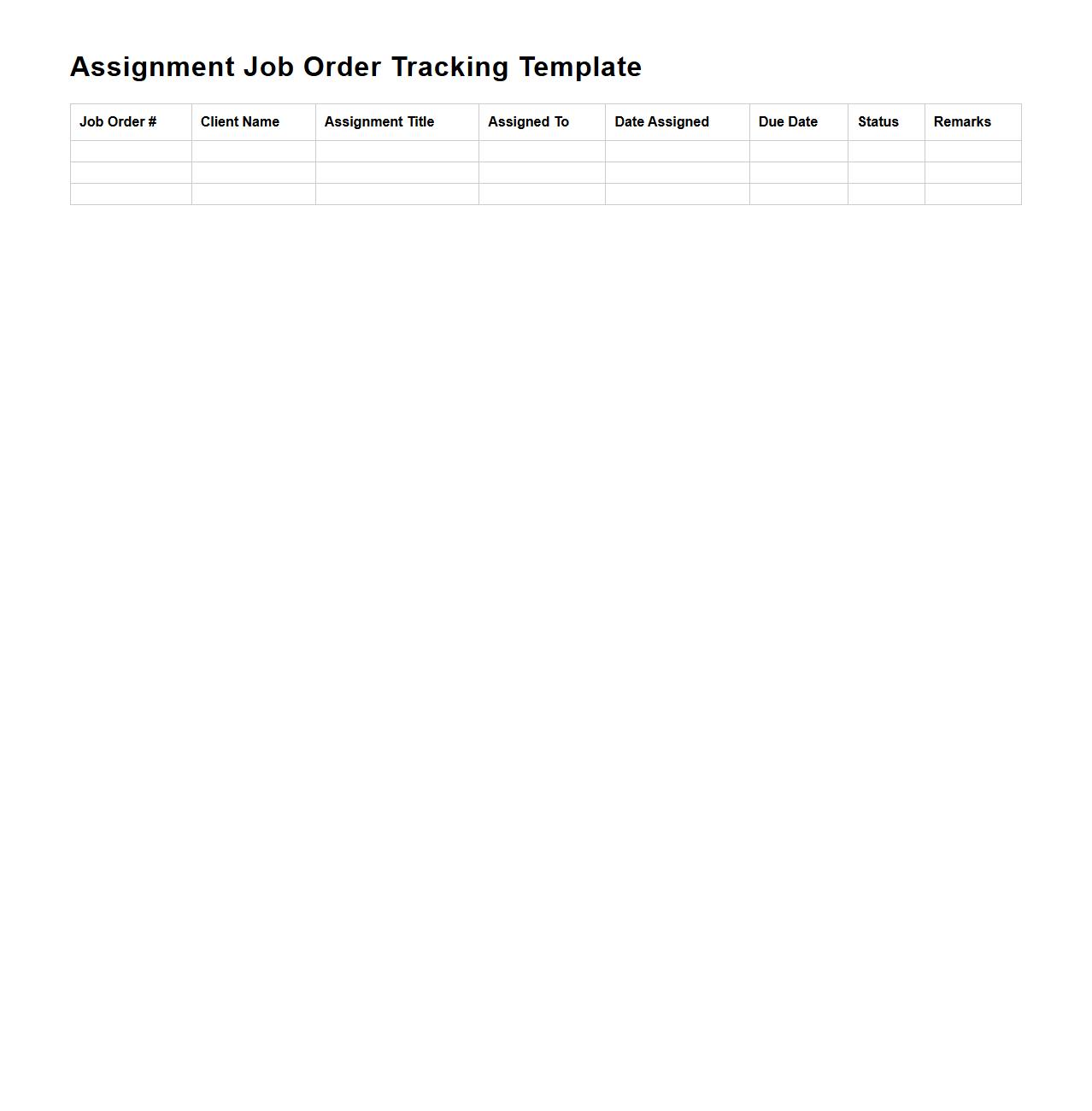 Assignment Job Order Tracking Template
