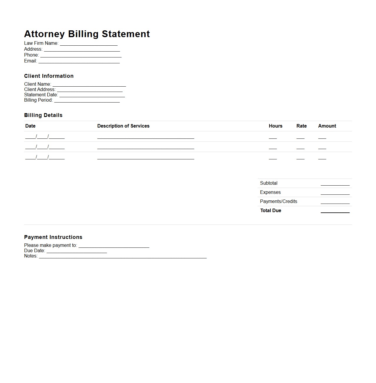 Attorney Billing Statement Template