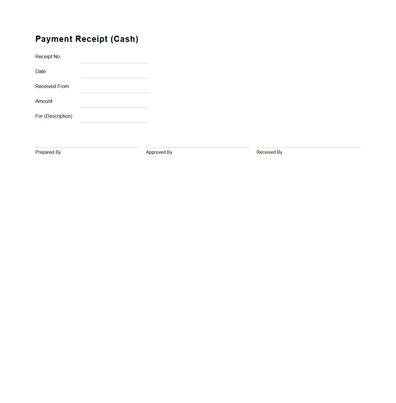 Basic Blank Payment Receipt for Cash