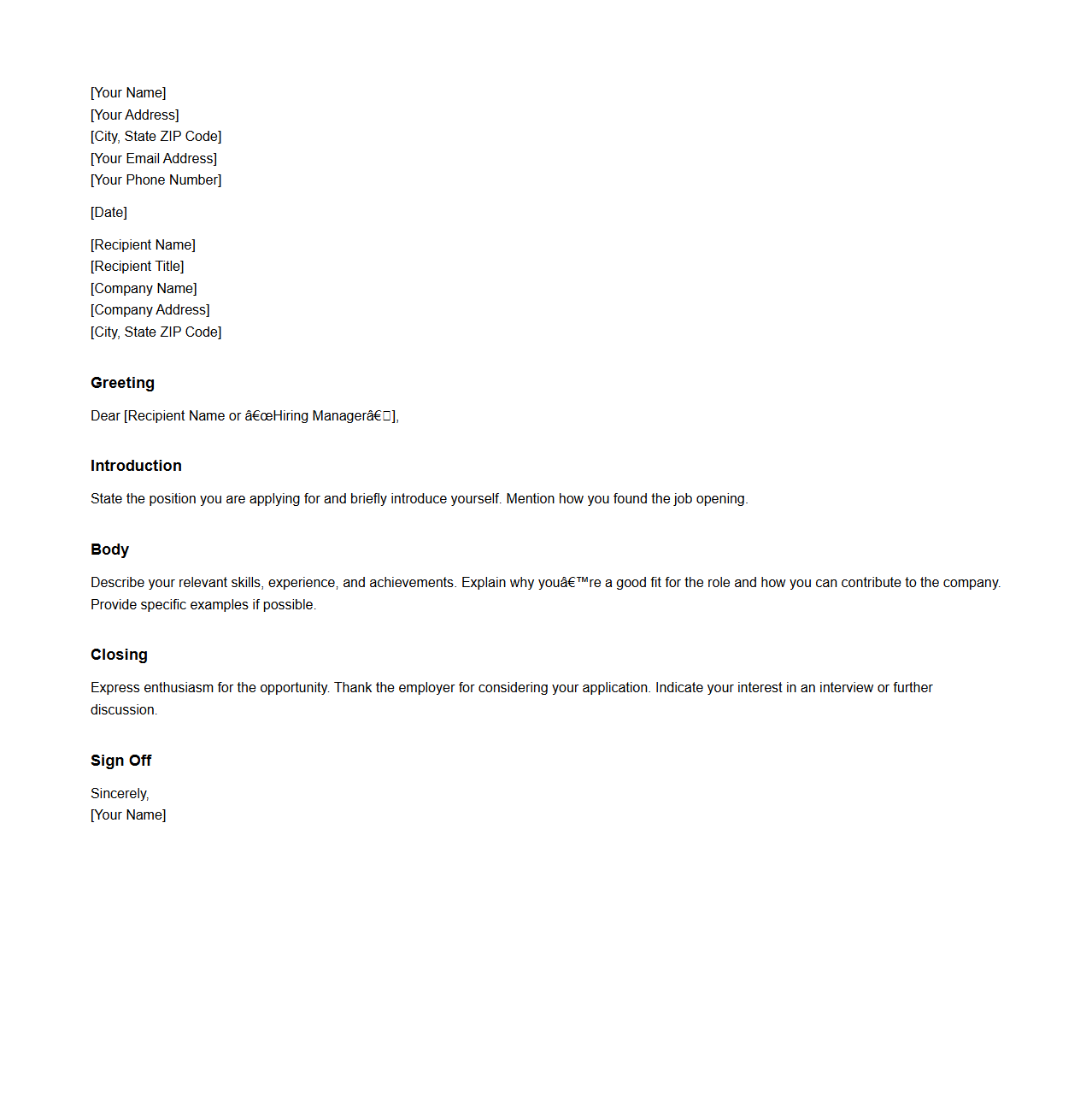 Basic Cover Letter Outline