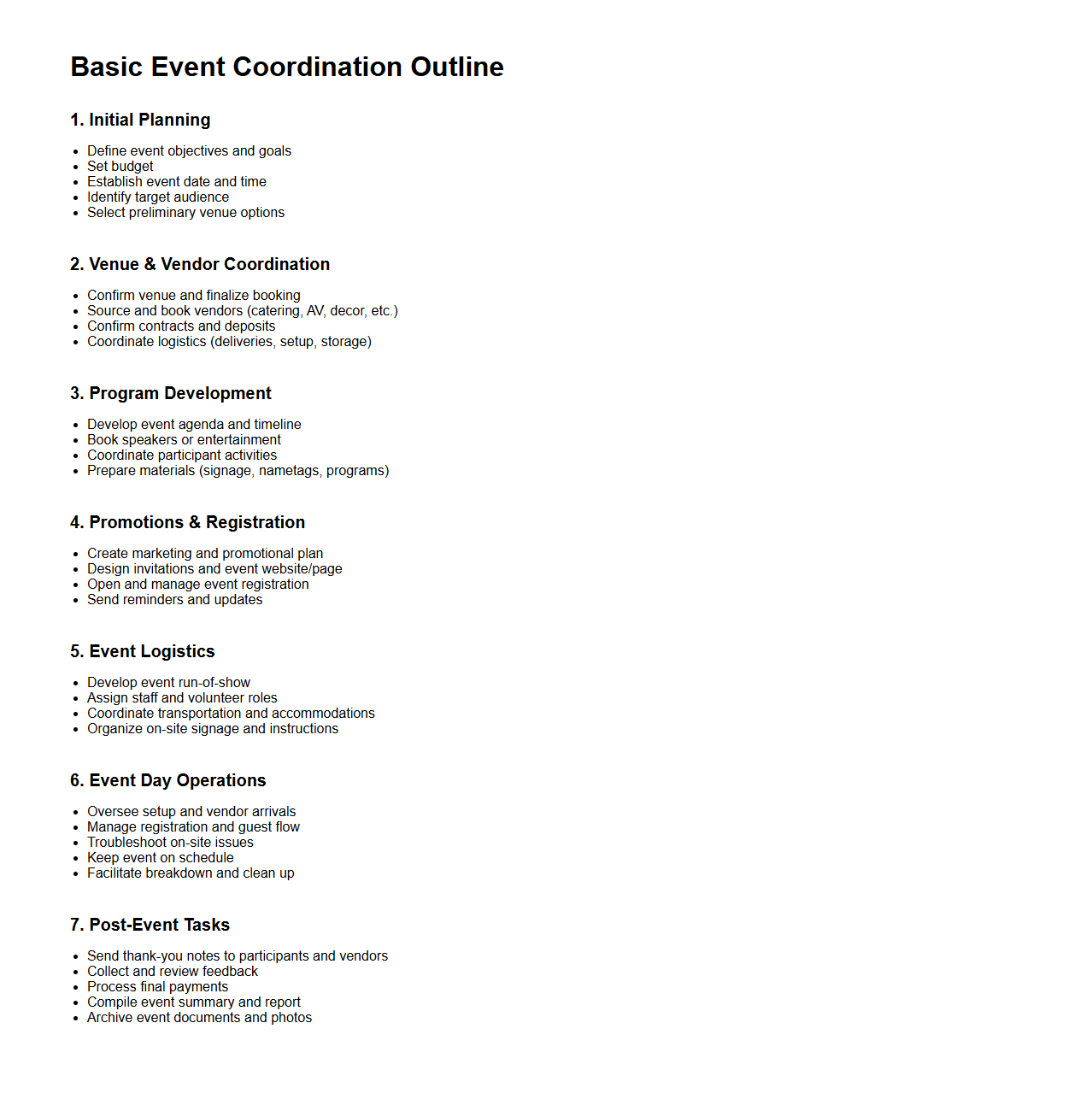 Basic Event Coordination Outline for Planners