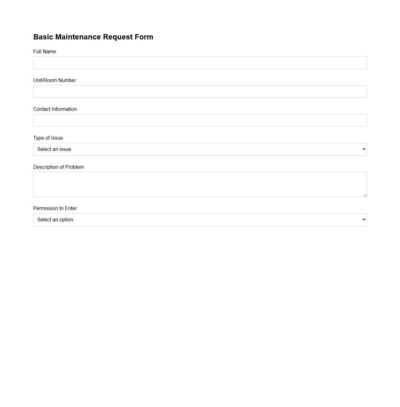 Basic Maintenance Request Form