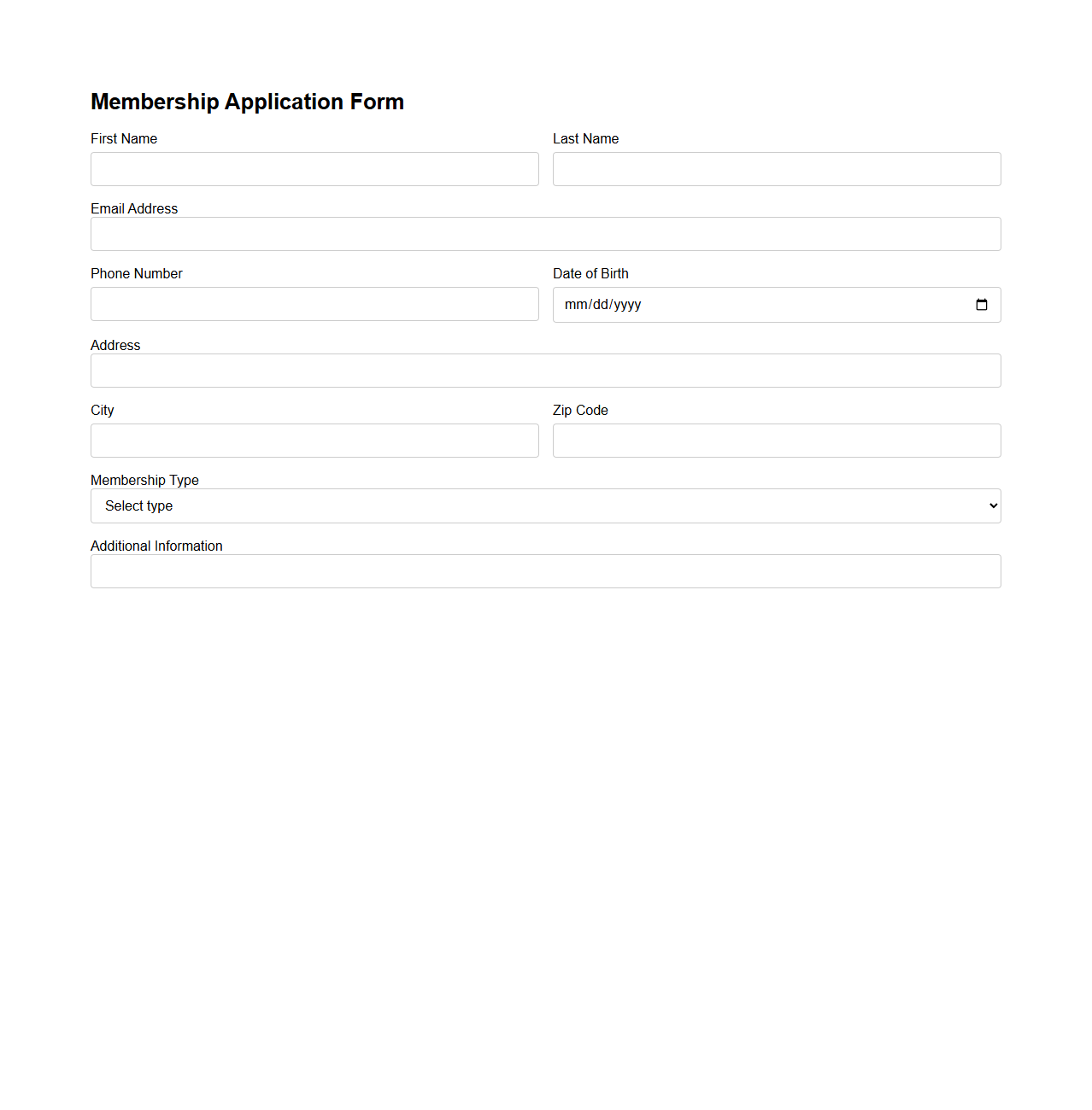 Basic Membership Application Sign-Up Form Template