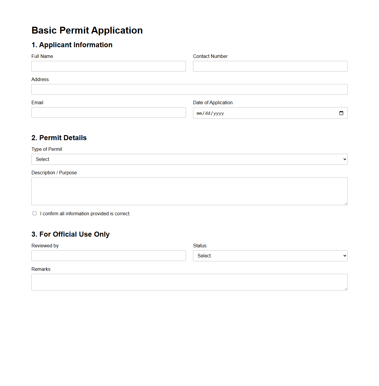 Basic Permit Application Template for Local Authorities