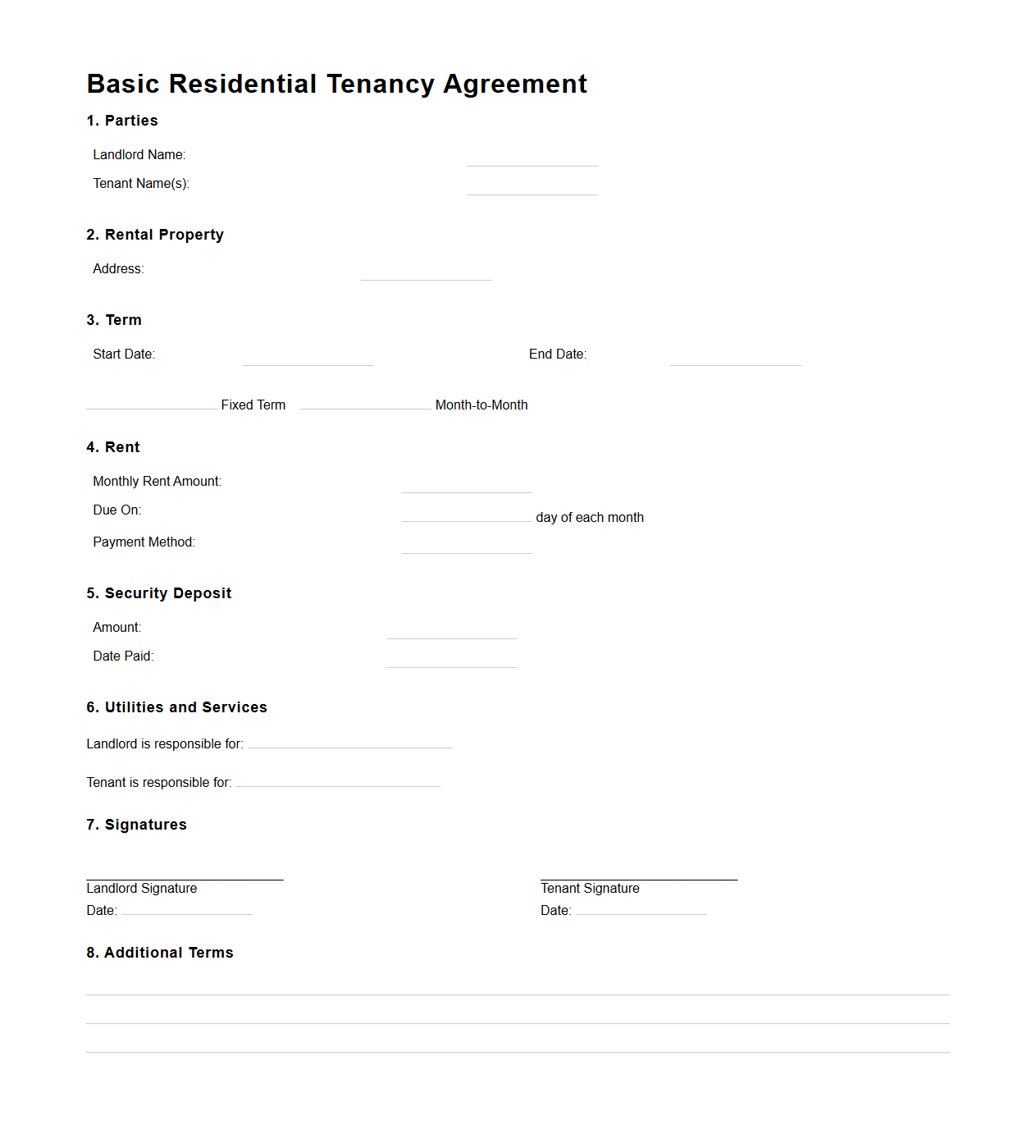 Basic Residential Tenancy Agreement Template