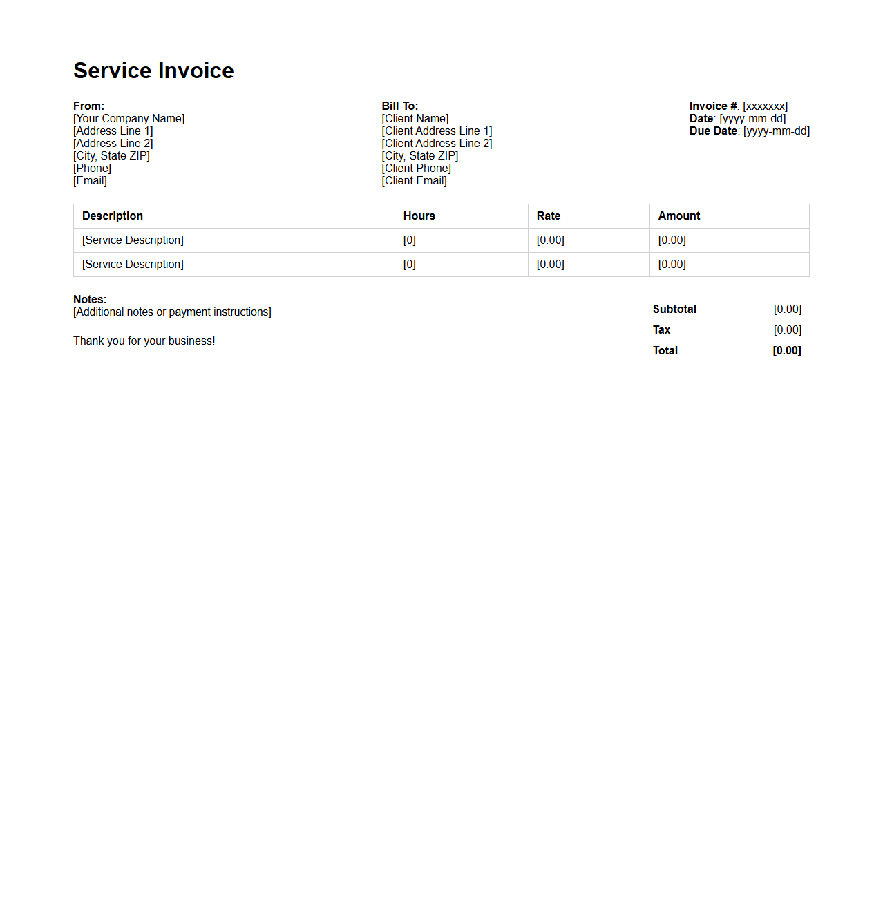 Basic Service Invoice Template