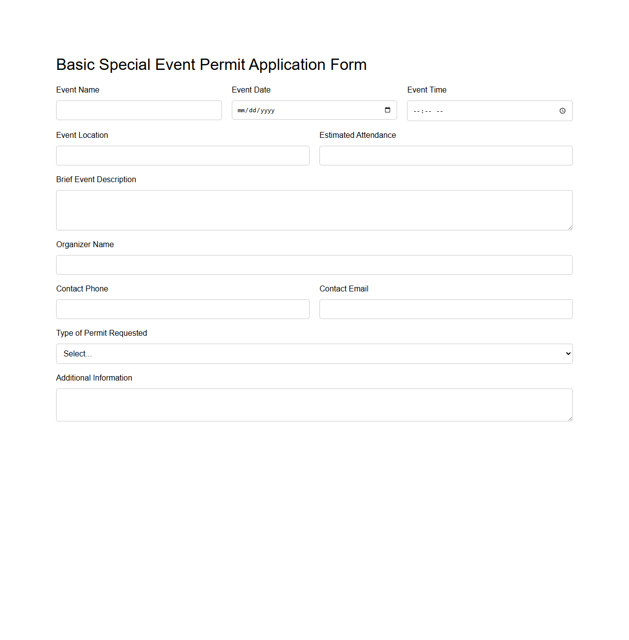 Basic Special Event Permit Application Form