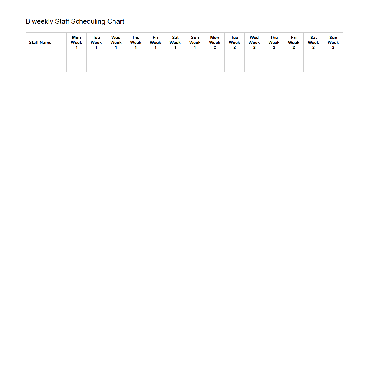 Biweekly Staff Scheduling Chart
