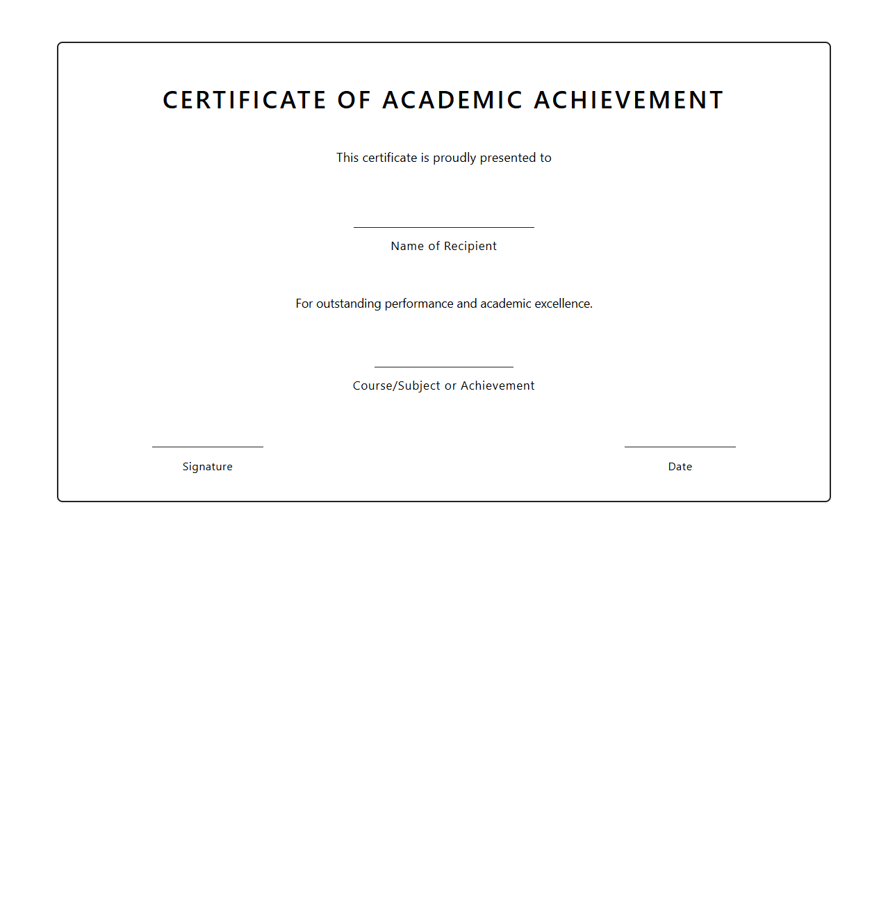 Blank Academic Achievement Certificate Template