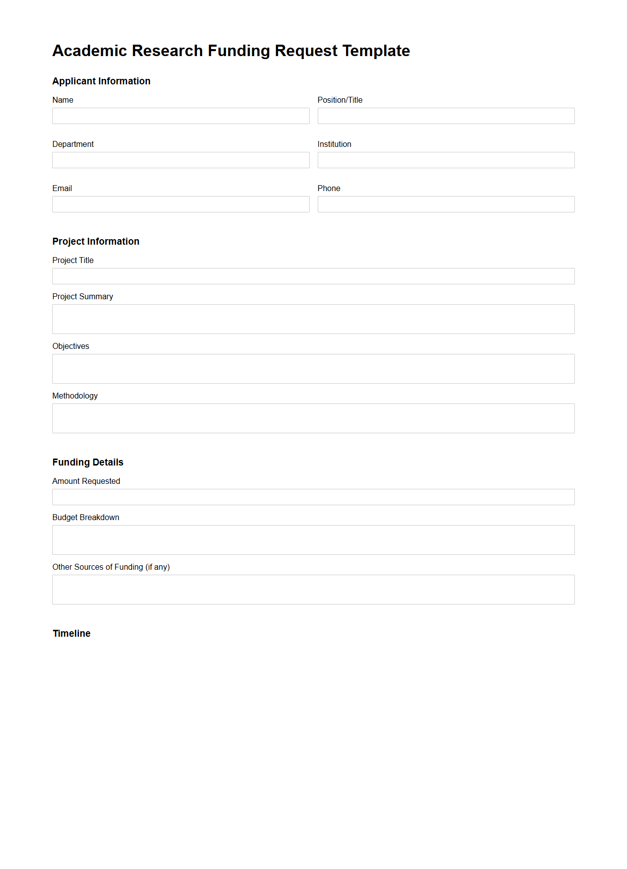 Blank Academic Research Funding Request Template