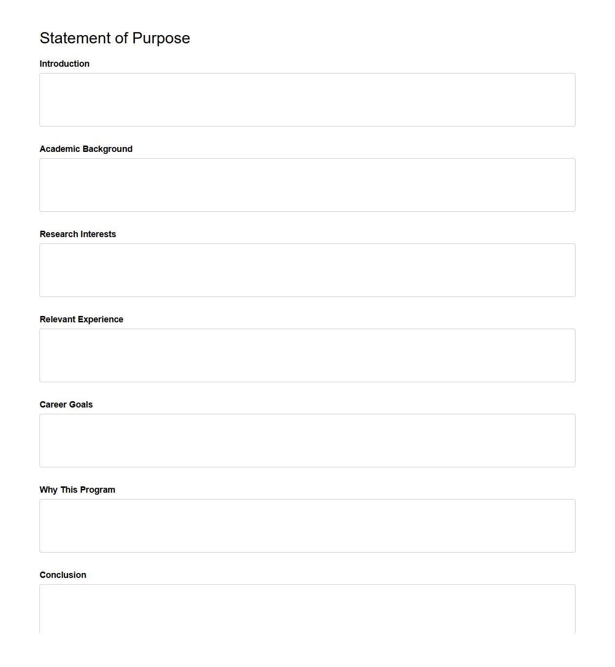 Blank Academic Statement of Purpose Structure