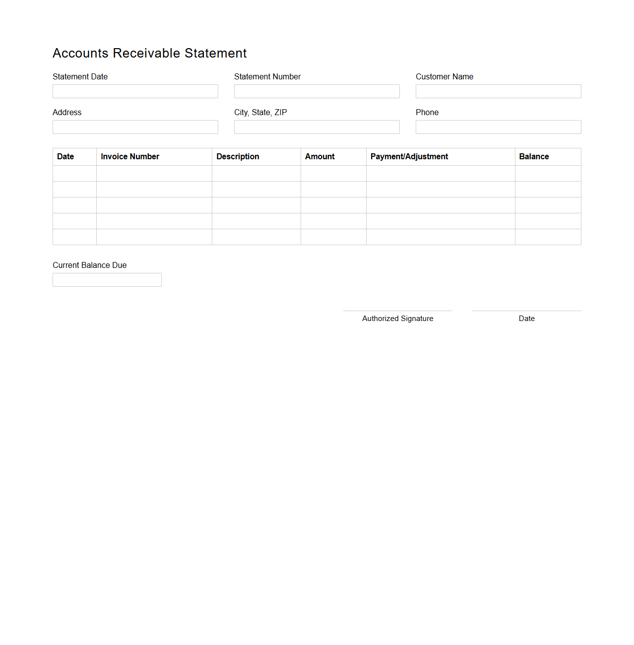 Blank Accounts Receivable Statement Form